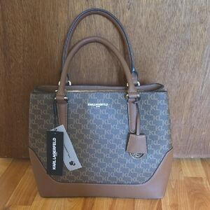 Karl Lagerfeld Brown Satchel with Monogram Print